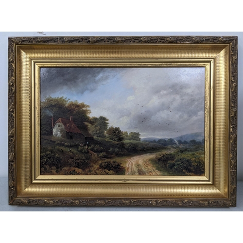 37 - A Victorian oil on board depicting a country landscape, signed to the lower right corner, Location:R... 