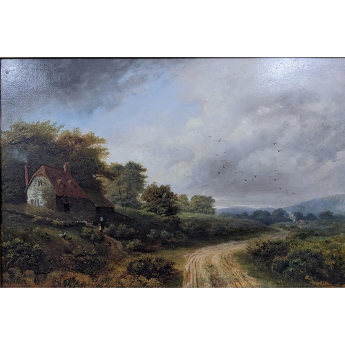 37 - A Victorian oil on board depicting a country landscape, signed to the lower right corner, Location:R... 