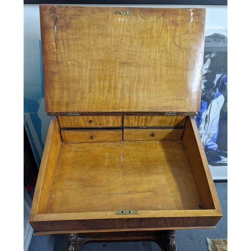 4 - A Victorian walnut Davenport with a hinge top, four drawers on turned feet 54cm x 84cm Location:A3M