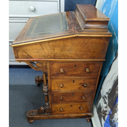 4 - A Victorian walnut Davenport with a hinge top, four drawers on turned feet 54cm x 84cm Location:A3M