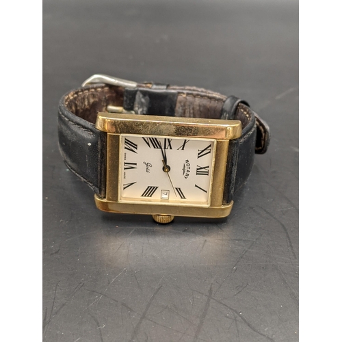 6 - A 9ct gold Rotary gent's Quartz wristwatch on a leather strap Location:CAB1