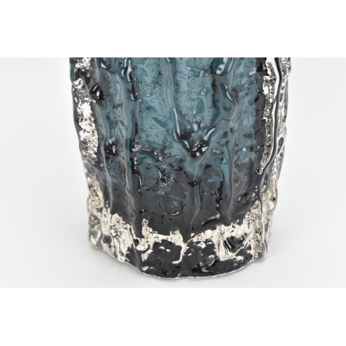 16 - A Whitefriars indigo log vase designed by Geoffrey Baxter, with bark effect, 23 cm high