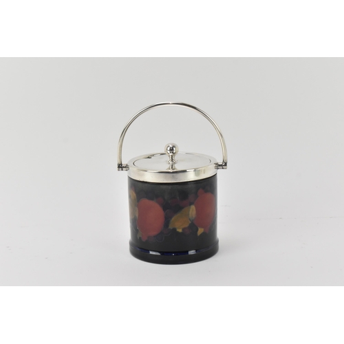 31 - A Moocroft pottery preserve pot by Walter Moorcroft (1917-2002), with silver-plated mount, lid and s... 