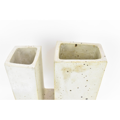 4 - George Rainer (XX) British 
stoneware studio pottery vase, in a U-shape, designed with speckled oatm... 