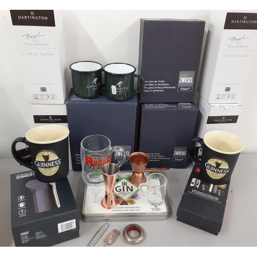 283 - Bar related items to include Schott Zwiesel Tritan glasses, Dartington wine tumblers, a pair of Guin... 