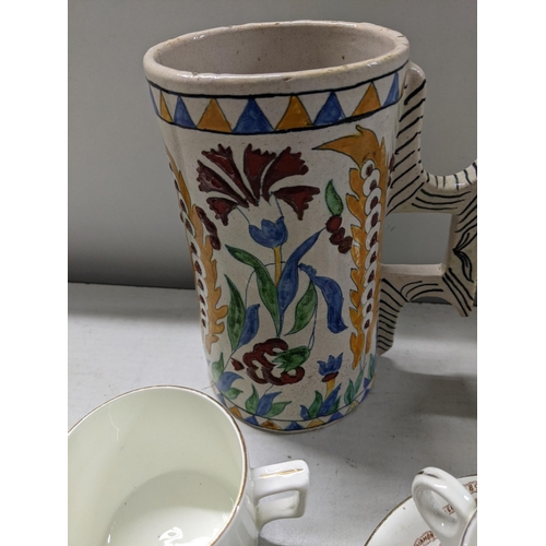 195 - Ceramics to include a Isnick vase commemorative mugs, a cup and saucer and a Winton Chinty dish
Loca... 