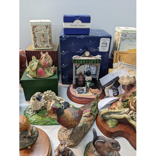 332 - A mixed lot to include Brambly Hedges border fine arts, a soap stone owl, porcelain rabbits, treen c... 