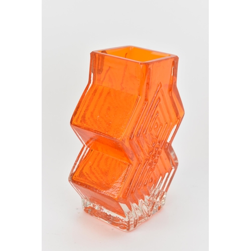 54 - A Whitefriars tangerine 'double diamond' vase designed by Geoffrey Baxter, pattern 9759, with origin... 