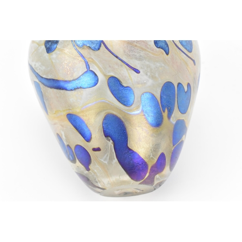 56 - Siddy Langley (b.1955)- a studio glass vase with mottled ground and blue opalescent spots, signed to... 