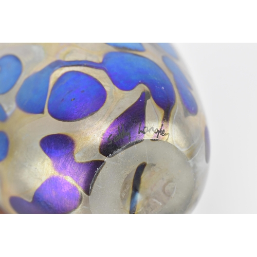 56 - Siddy Langley (b.1955)- a studio glass vase with mottled ground and blue opalescent spots, signed to... 