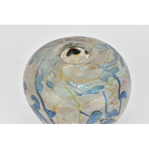 56 - Siddy Langley (b.1955)- a studio glass vase with mottled ground and blue opalescent spots, signed to... 