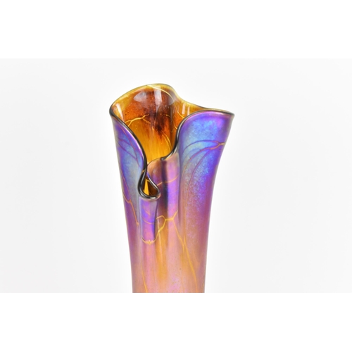 57 - Siddy Langley (b.1955)- a studio glass vase, of elongated form with folds to the top, decorated with... 