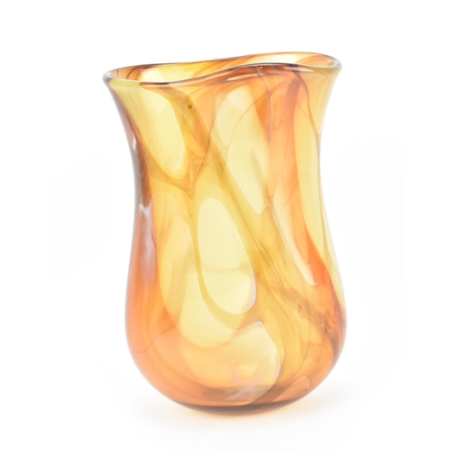 59 - Siddy Langley (b.1955)- a studio glass vase, of waisted freeform in hues of yellow/brown/white, sign... 