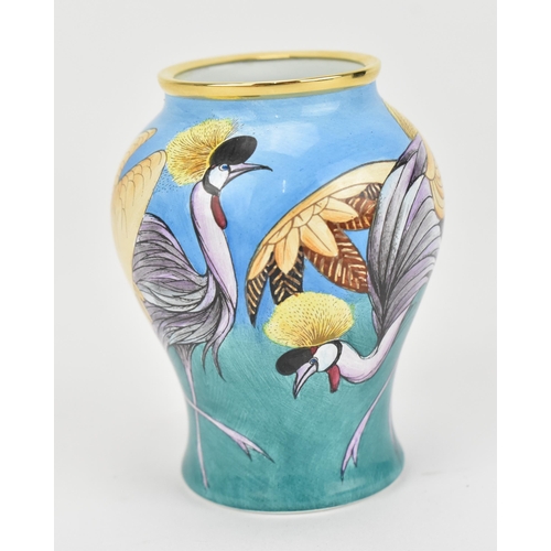 72 - A Moorcroft enamels 'grey-crowned cranes' pattern miniature vase, designed by Philip Gibson, 2002, 6... 