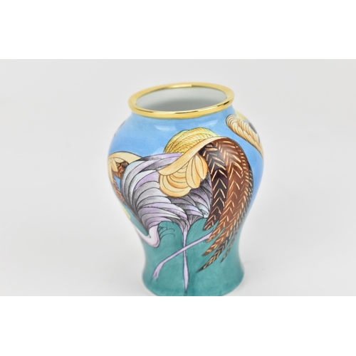 72 - A Moorcroft enamels 'grey-crowned cranes' pattern miniature vase, designed by Philip Gibson, 2002, 6... 