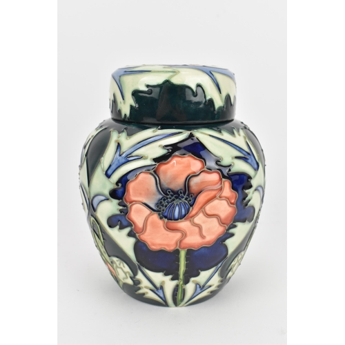 76 - A Moorcroft pottery lidded ginger jar in the 'poppy' pattern, designed by Rachel Bishop, 1996, with ... 