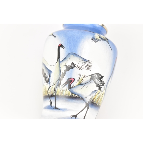 83 - A Moorcroft enamels 'dancing Cranes' pattern miniature vase, designed by Rachel Bishop, 2004, vase 7... 