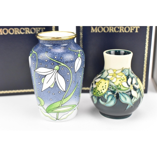 86 - A Moorcroft enamels 'snowdrop' pattern miniature vase, designed by Rachel Bishop, 1998, 7 cm high, t... 