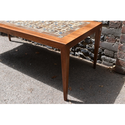 159 - A 1960s Danish coffee table with ceramic inset top by Severin Hansen for Haslev, the ceramic tiles b... 