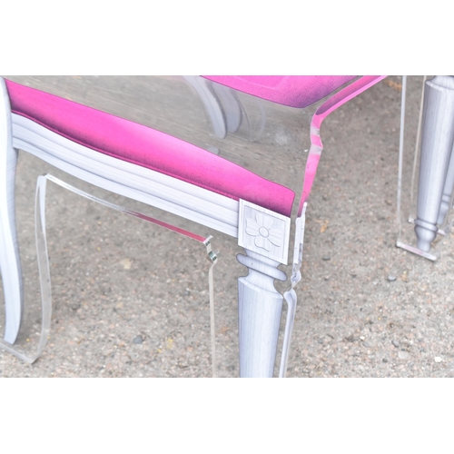 161 - A set of four modern Acrila 'Sixteen' chairs, in clear Perspex and pink and grey Louis XVI chair sty... 