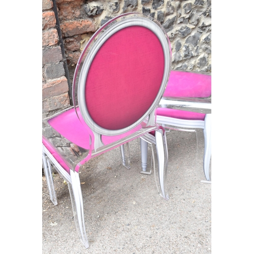 161 - A set of four modern Acrila 'Sixteen' chairs, in clear Perspex and pink and grey Louis XVI chair sty... 