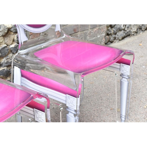 161 - A set of four modern Acrila 'Sixteen' chairs, in clear Perspex and pink and grey Louis XVI chair sty... 