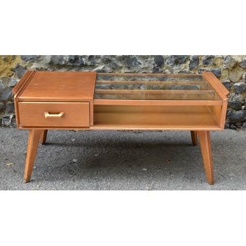 171 - A mid century G-plan E. Gomme Brandon glass topped teak coffee table, with pull through drawer, supp... 