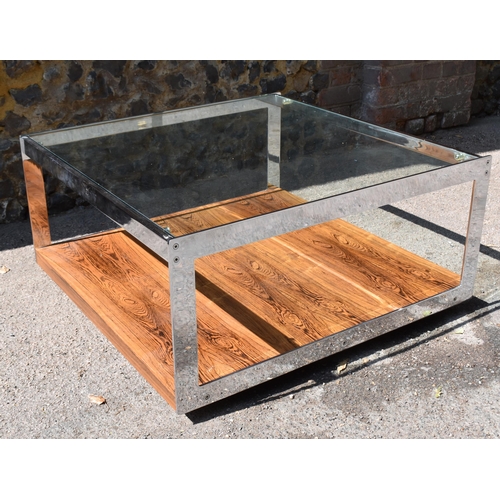 172 - A chrome and veneered wood coffee table by Richard Young for Merrow Associates, of square form, 41 c... 