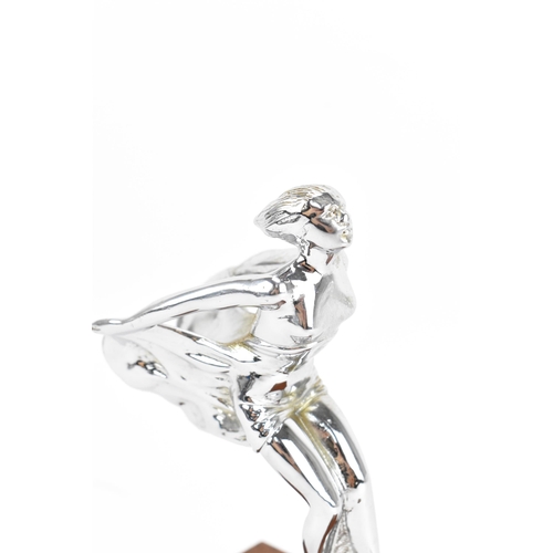 183 - A chrome 'Winged Lady' car mascot by A.E Lejeune, inspired by Charles Sykes' Spirit of Ecstasy masco... 