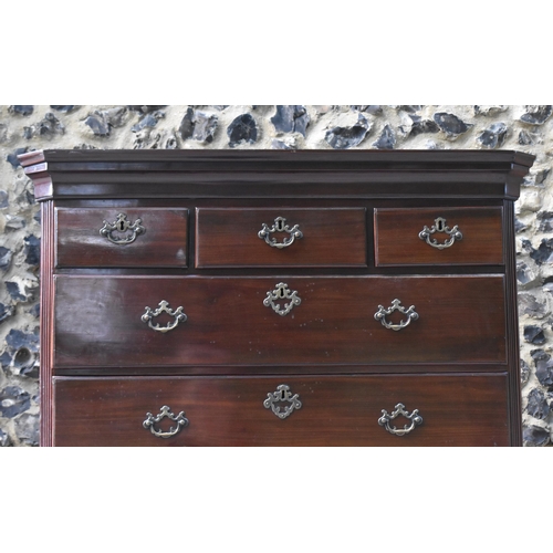 210 - A George III mahogany chest on chest, with moulded cornice, chamfered reeded corners, with three sho... 