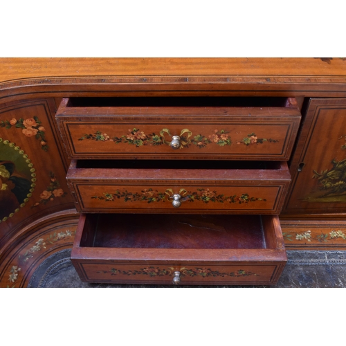 212 - An Edwardian satinwood Carlton House desk, in the Sheraton style, with leather writing surface, flan... 