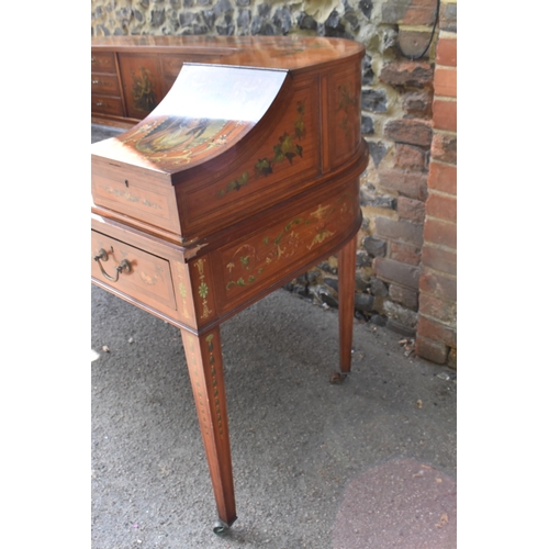 212 - An Edwardian satinwood Carlton House desk, in the Sheraton style, with leather writing surface, flan... 