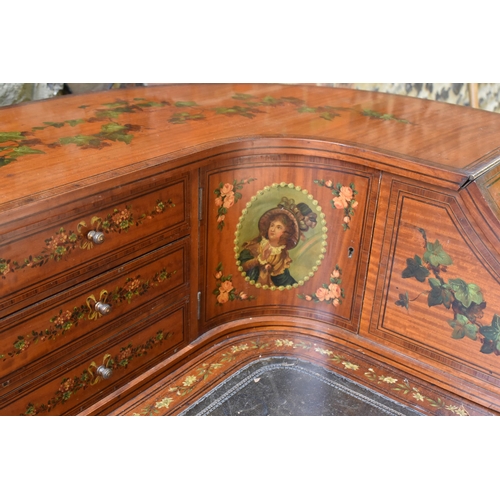 212 - An Edwardian satinwood Carlton House desk, in the Sheraton style, with leather writing surface, flan... 