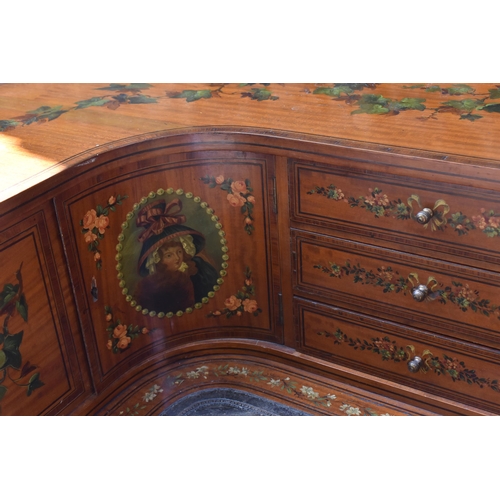 212 - An Edwardian satinwood Carlton House desk, in the Sheraton style, with leather writing surface, flan... 