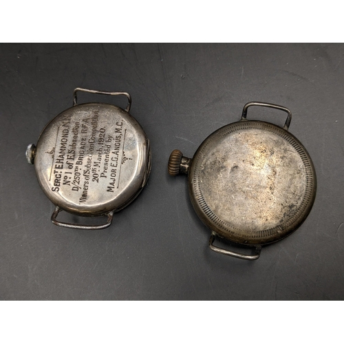 14 - Two gents trench watches to include one with inscription, gifted to Sergeant E. Hammond by Major E.G... 