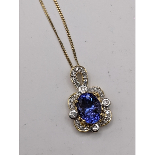 93 - THIS LOT IS WITHDRAWN
A 9ct gold necklace 0.7g, together with an 18ct tanzanite and diamond pendant ... 