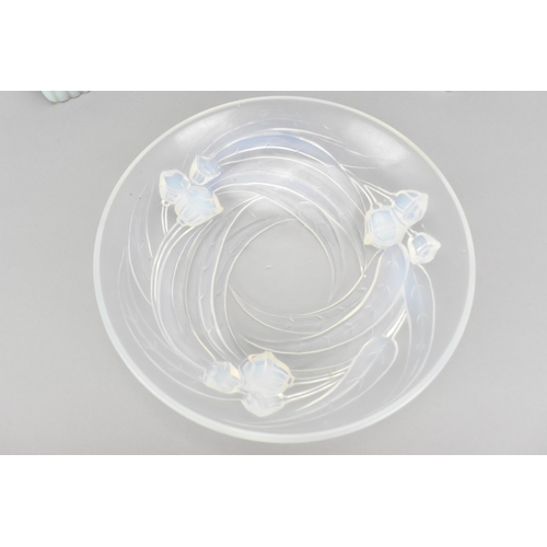 115 - A 1930s Etling opalescent glass bowl, of circular form with floral raised design, moulded mark 'Etli... 