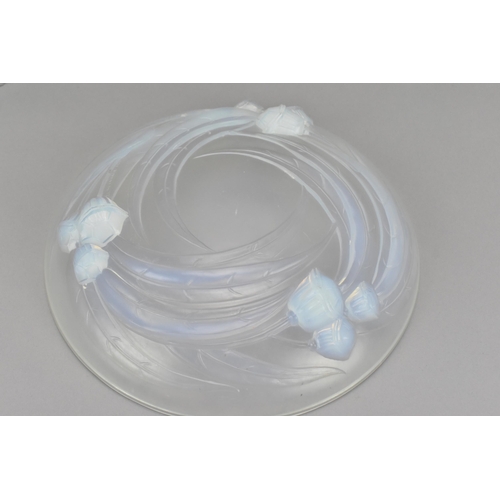 115 - A 1930s Etling opalescent glass bowl, of circular form with floral raised design, moulded mark 'Etli... 