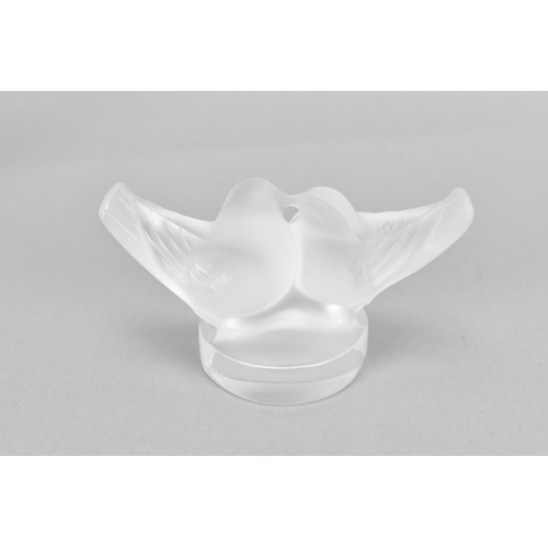 116 - A boxed Lalique lovebirds paperweight, in frosted and clear glass, signed to base 'Lalique R France'... 