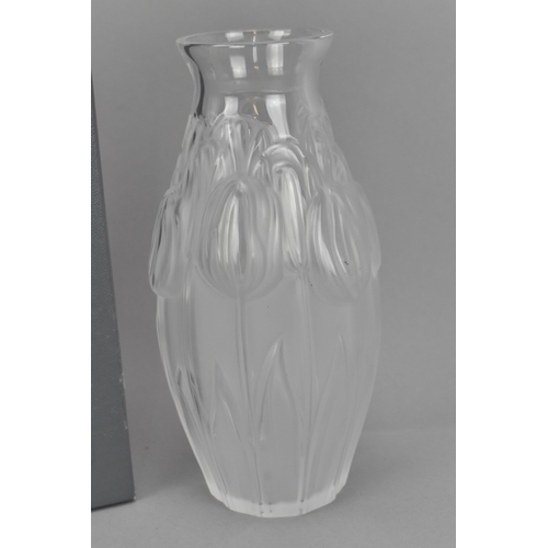 13 - A Lalique 'Tulipes' vase, in original box, of oblong form designed with relief clear and frosted tul... 