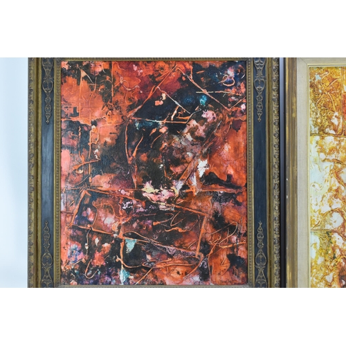 200 - Two modern abstract paintings by C. Houche, one with predominantly reds and blacks, the other with y... 