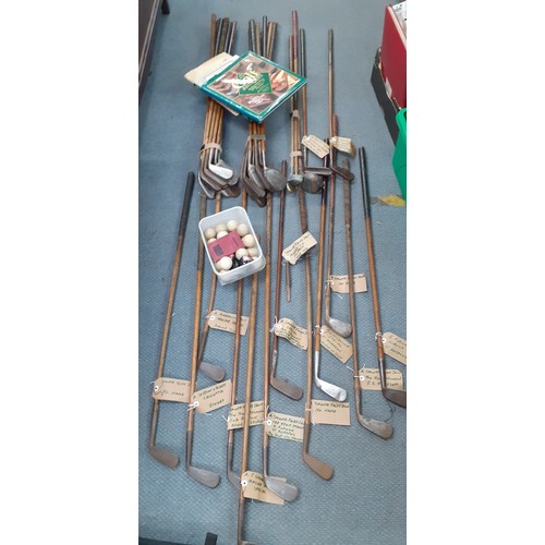 491 - A collection of vintage golfing irons to include a Gibson & Gadd Calcutta jigger, various smooth fac... 