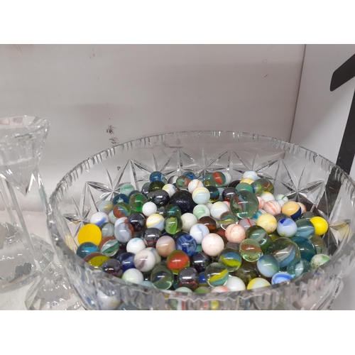 343 - Mixed glassware, a bowl of vintage marbles, 20th century board games, a typewriter and collectables
... 