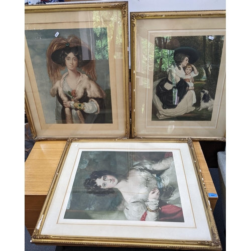 493 - Three 19th century gilt framed coloured and signed engravings by W.A.Cox depicting pictures after Si... 