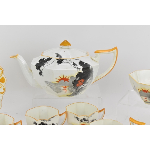 232 - A Shelley tea set decorated in 'Sunset Flowers' pattern, number 16911, all in the Queen Anne shape, ... 