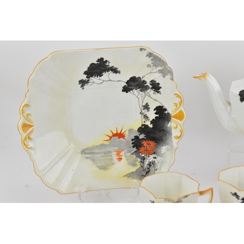 232 - A Shelley tea set decorated in 'Sunset Flowers' pattern, number 16911, all in the Queen Anne shape, ... 