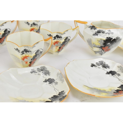 232 - A Shelley tea set decorated in 'Sunset Flowers' pattern, number 16911, all in the Queen Anne shape, ... 