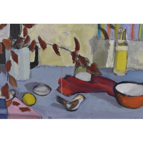 234 - XX/XXI, Contemporary School
untitled, depicting a still life composed of a table with a jug holding ... 