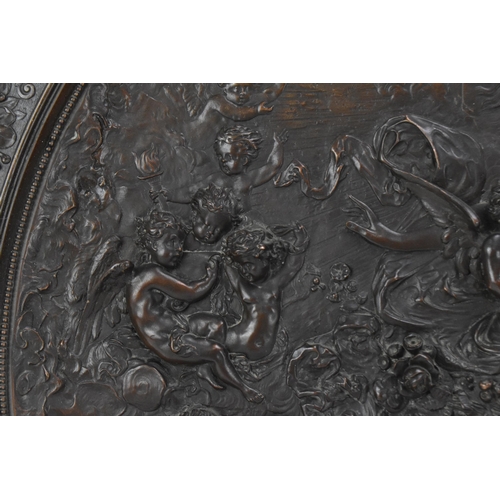 238 - A large patinated Classical charger, late 19th century, with relief scene, possibly of the Birth of ... 