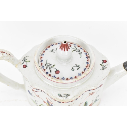 243 - An 18th century Newhall porcelain teapot, circa 1760, of shaped form with Oriental Chinese style fig... 